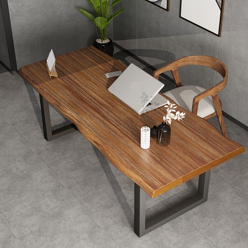 Contemporary Solid Wood Office Desk Sled Base Writing Desk with Iron Legs