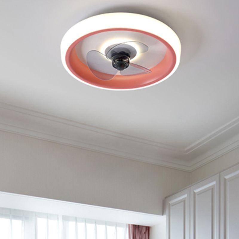 Modern Concise LED Ceiling Fan Light Wrought Iron Circular Flush Mount with Acrylic Shade