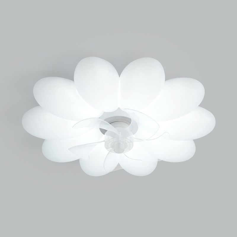 Modern LED Ceiling Fan Flower Shape Fan Lighting in White for Bedroom