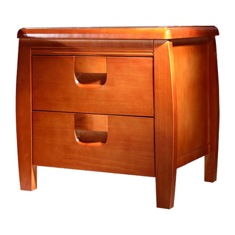 2 Drawers Solid Wood Nightstand Oak Traditional Night Table ,19.7" Tall