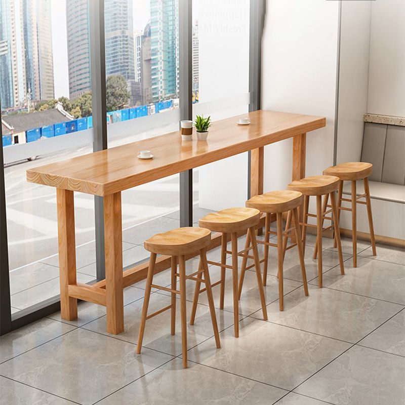 Modern Beige Rectangle Bar Dining Table Pine Wood Indoor Bistro Table with Footrest