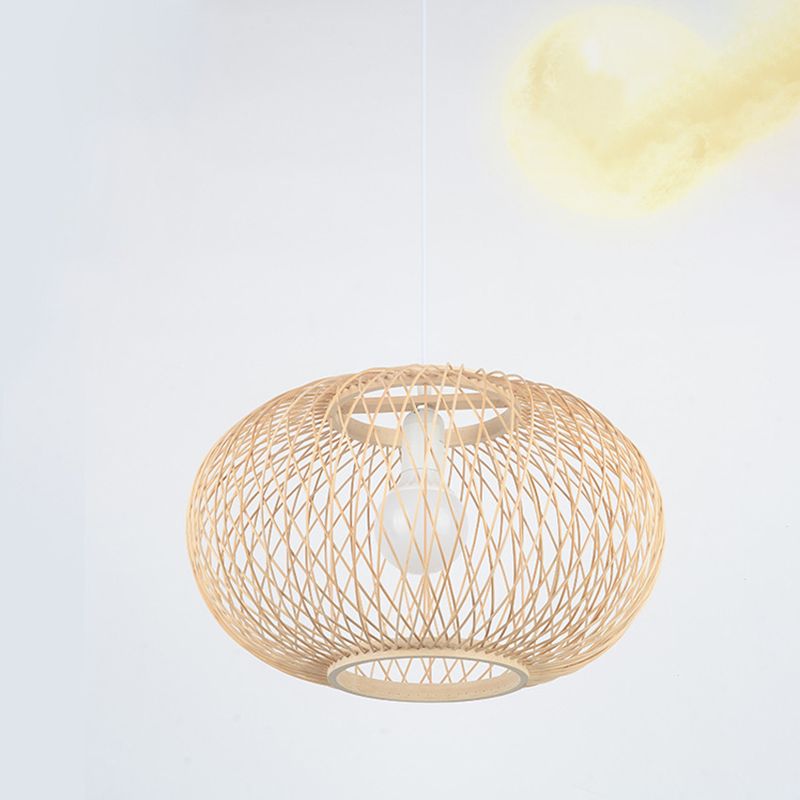 Luce del soffitto di lanterna rotonda cinese BEIGE BAMBOO 1 RISTATO LIGUATO IL LIGHTINA A PENDANTE