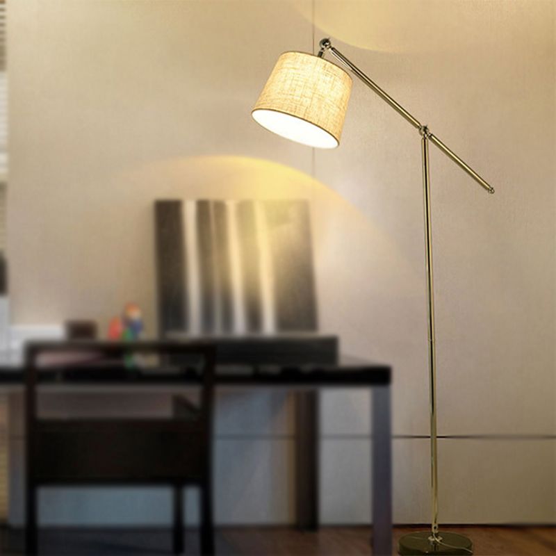 LED Cone Stand Up Lamp Modernism Fabric Floor Light in Beige with Adjustable Arm