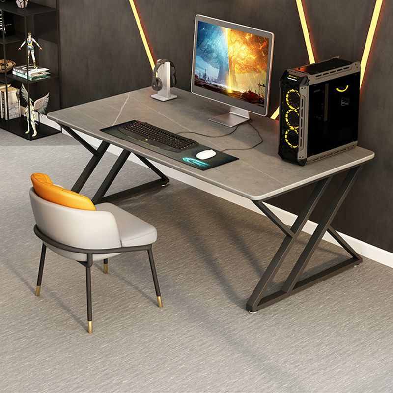 Industrial Grey Rectangular Writing Desk Bedroom Office Desk with Metal Legs