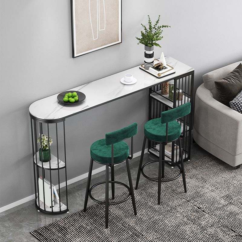 Contemporary Bar Table Stone Top Bistro Table with Storage Shelf