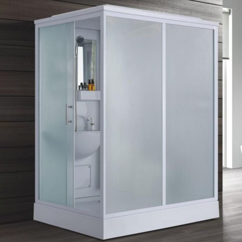 Contemporary Shower Enclosure Frosted Rectangle Shower Enclosure in White