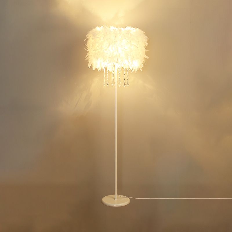 Trommelvloer Licht Licht Simplicity Feather 1-Licht Wit Goaneneck/Straight Stand Up Lamp met/zonder kristal draperen