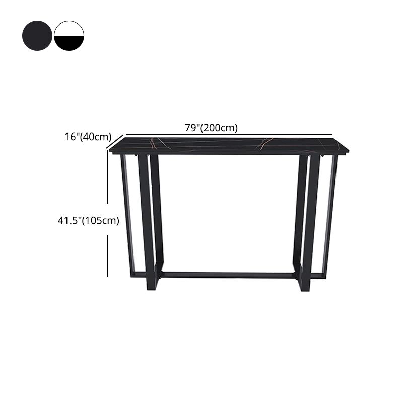 Industrial Black Iron Bar Dining Table Stone Top Indoor Bistro Table with Footrest