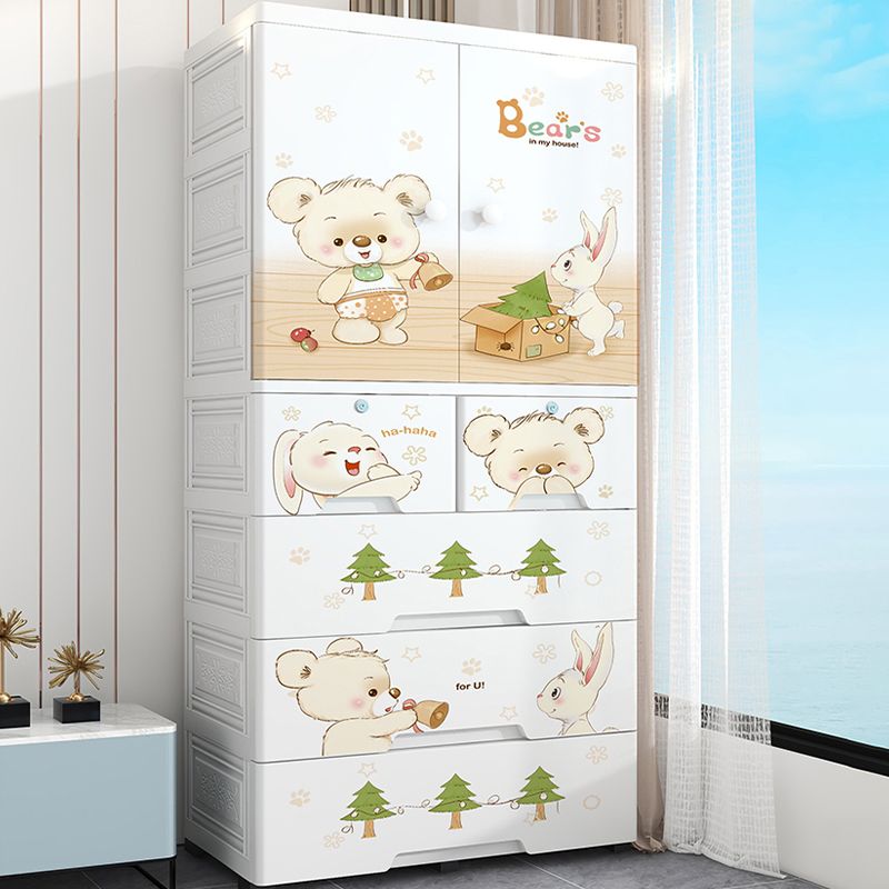 Plastic Kids Armoire Closet Urban Shelved Kids Wardrobe in White