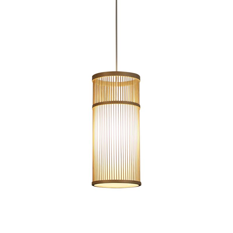 Tubular Bamboo Pendant Light Chinese 1 Head Wood Ceiling Suspension Lamp for Teahouse