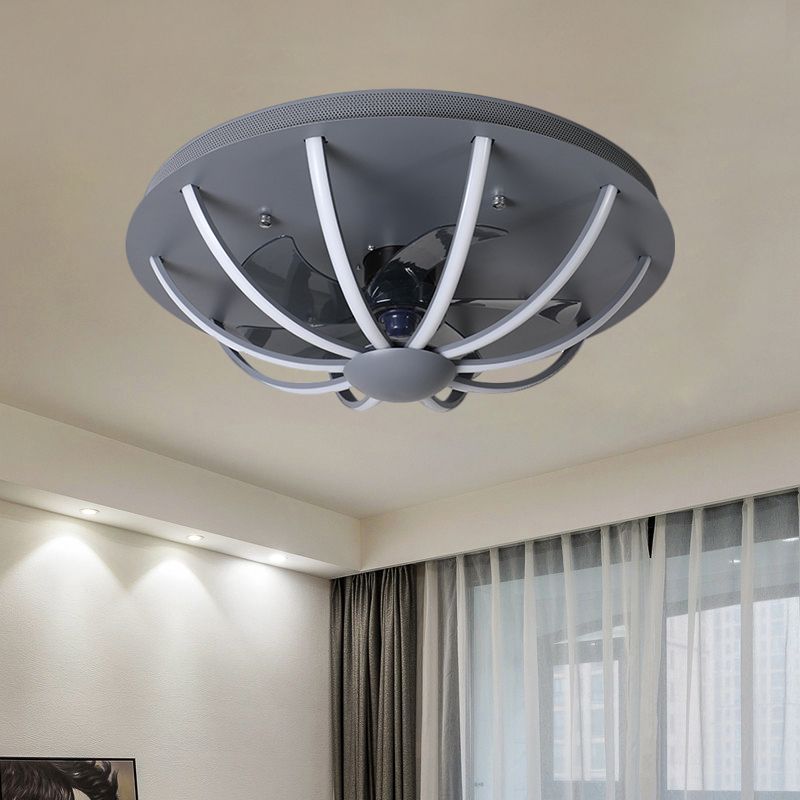 Luz de ventilador colgante de jaula con cúpula Lámpara modernista modernista de blanco/gris/dorado LED FLUSHMOUNT con 4 cuchillas, 23.5 "W