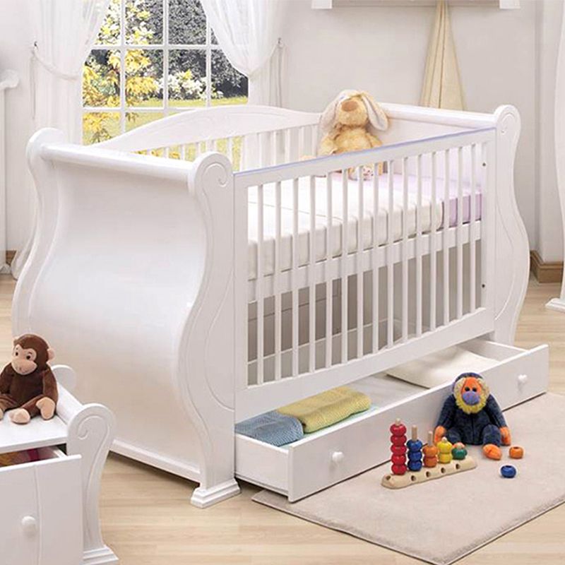 Rectangle Solid Wood Crib Traditional 3-In-1 Convertible Crib with Drawer