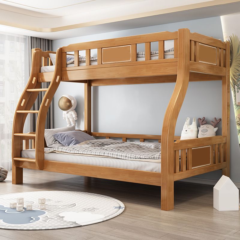 Modern Solid Wood Bunk Bed Slat Rubberwood Kids Bed with Staircase