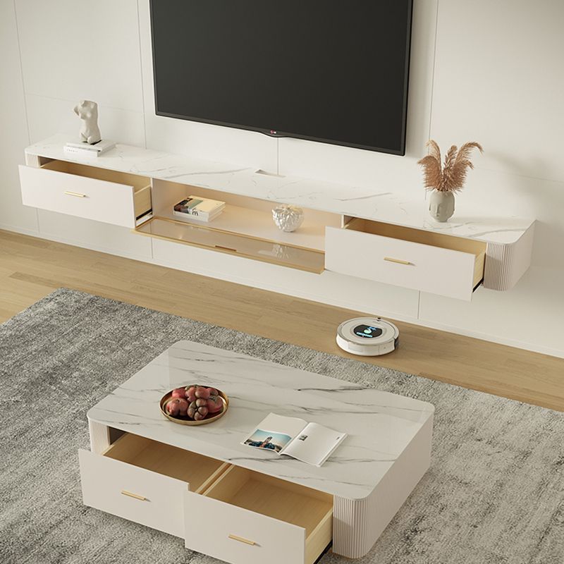 Modern White TV Stand Floating TV Media Stand with Storage for Living Room