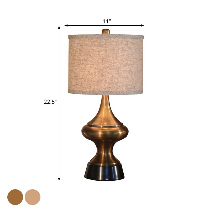 Bronze/Nickel Drum Shaped Desk Light Vintage Style Fabric 1 Light Guest Room Night Table Lamp