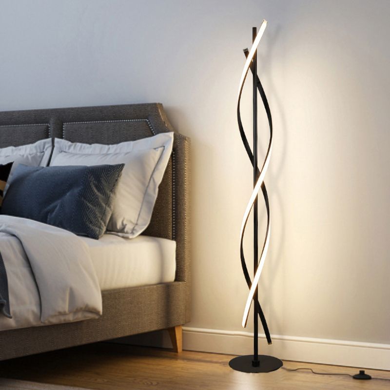 Spiraling Floor Light Simplicity Metallic Black/White LED Stand Up Lamp in Warm/White Light for Bedroom