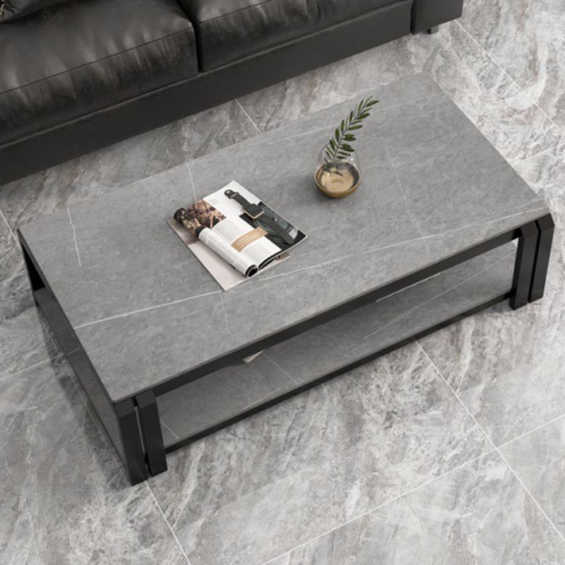 1 - Shelf Slate Coffee Cocktail Table 17.7" H Rectangular Single Coffee Table