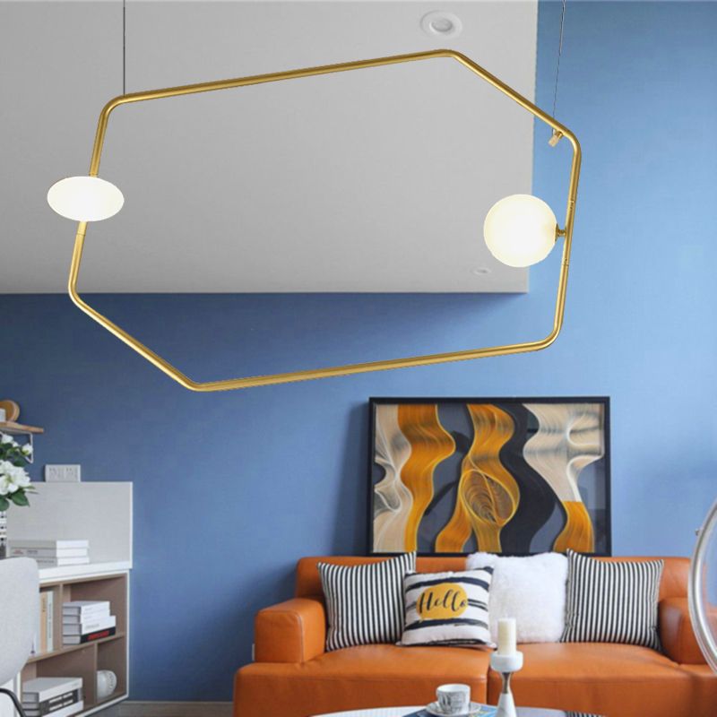 Contemporary Geometrical Ceiling Light with Glass Shade Metal 2/4/6/8 Lights Gold Living Room Hanging Chandelier Light