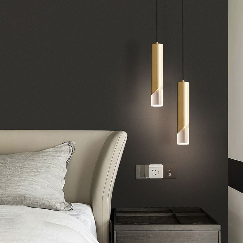 Lampe à suspension cylindrique en cuivre à pendentif unique Creative LED moderne avec une teinte acrylique