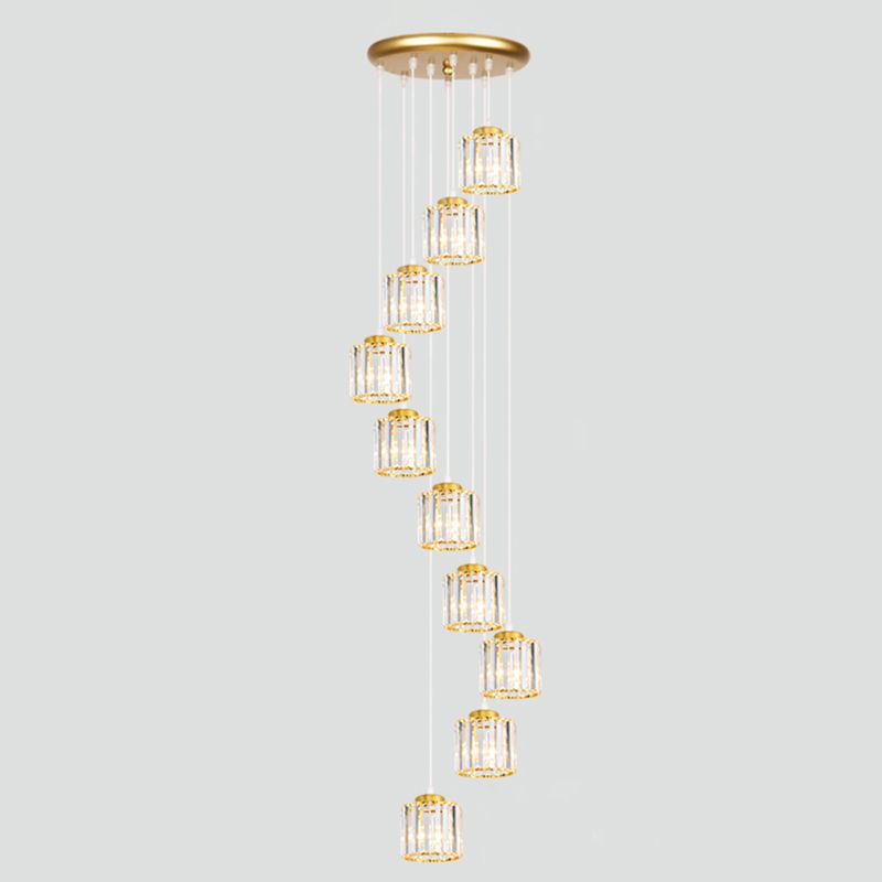 Geometrical Shade Staircase Suspension Light Glass Contemporary Multi Light Pendant