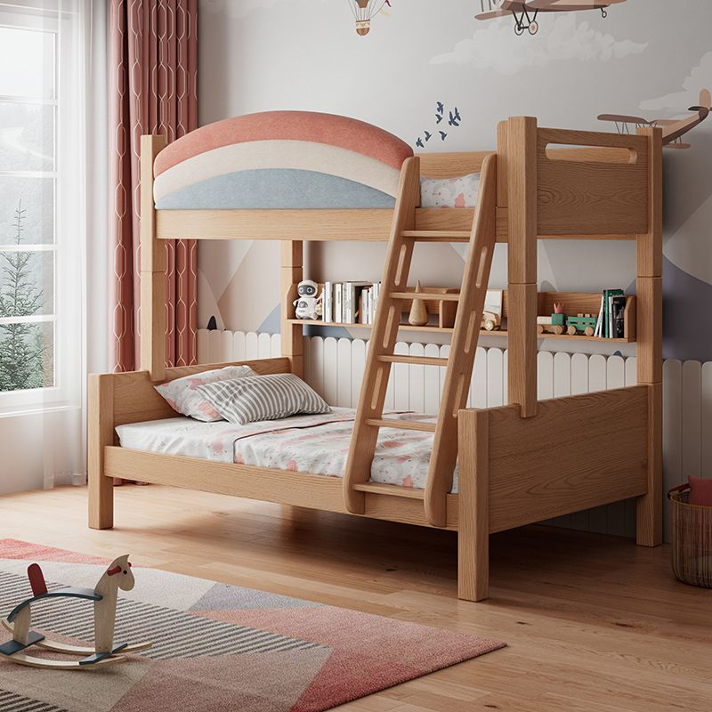 Contemporary Solid Wood Bunk Bed Built-In Ladder Kids Bed with Guardrail