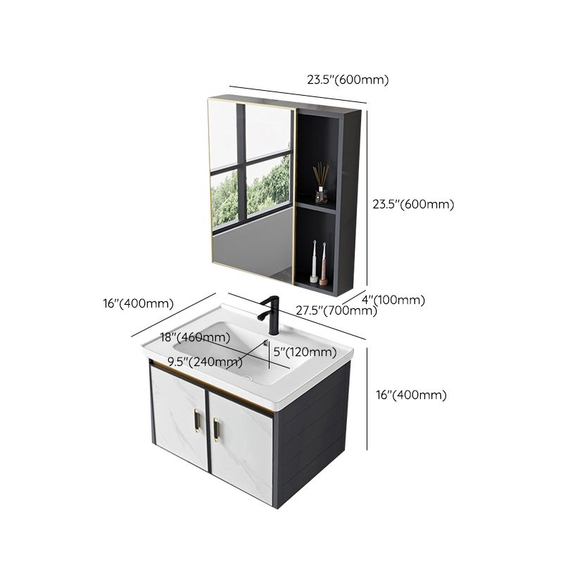 Sink Vanity Wall Mounted Mirror Drawers Ceramic Bathroom Vanity with Faucet