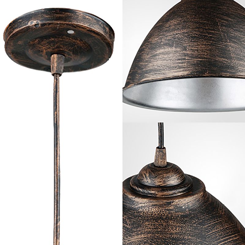 Antique Bronzo Dome Aitura del soffitto Vintage Iron 1 Light Living Room Illuminazione a sospensione