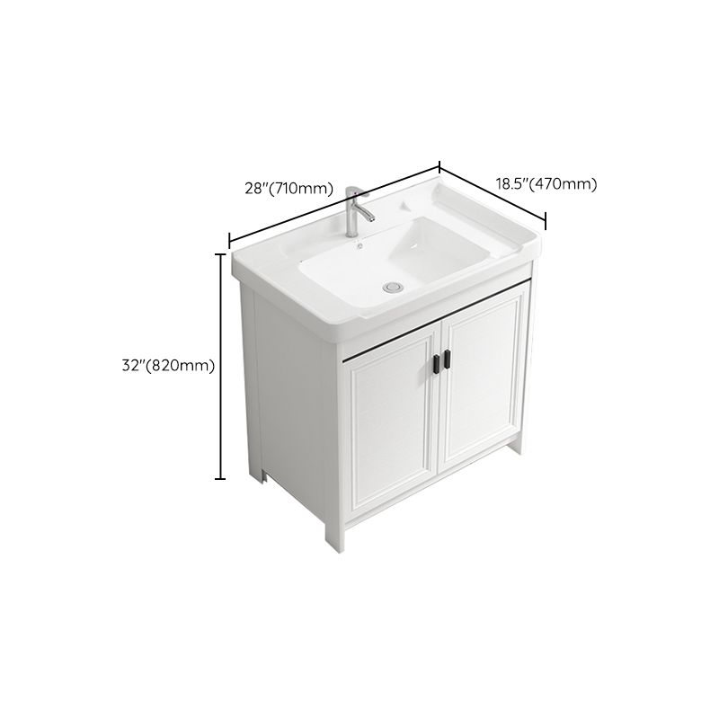 Rectangle Vanity Set White 2 Doors Freestanding Metal Frame Single Sink Vanity