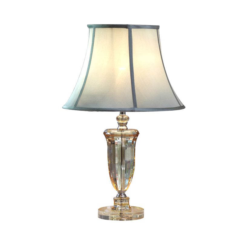 Fabric Beige Table Light Bell Single Light Simple Nightstand Lamp with Crystal Base