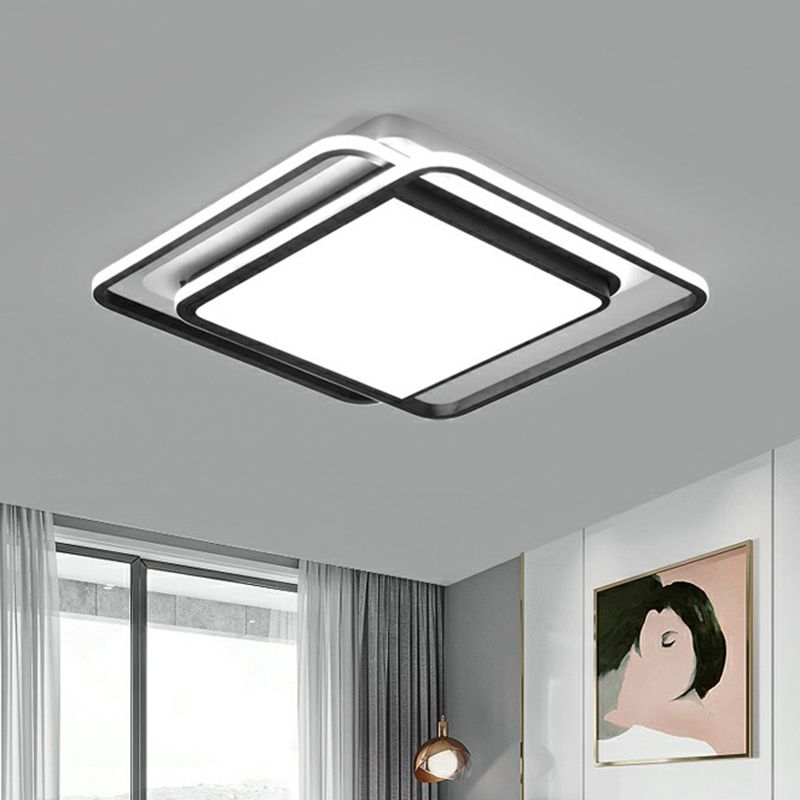 Square LED Ceiling Mounted Fixture Nordic Acrylic Bedroom Flush Mount Lighting in Black