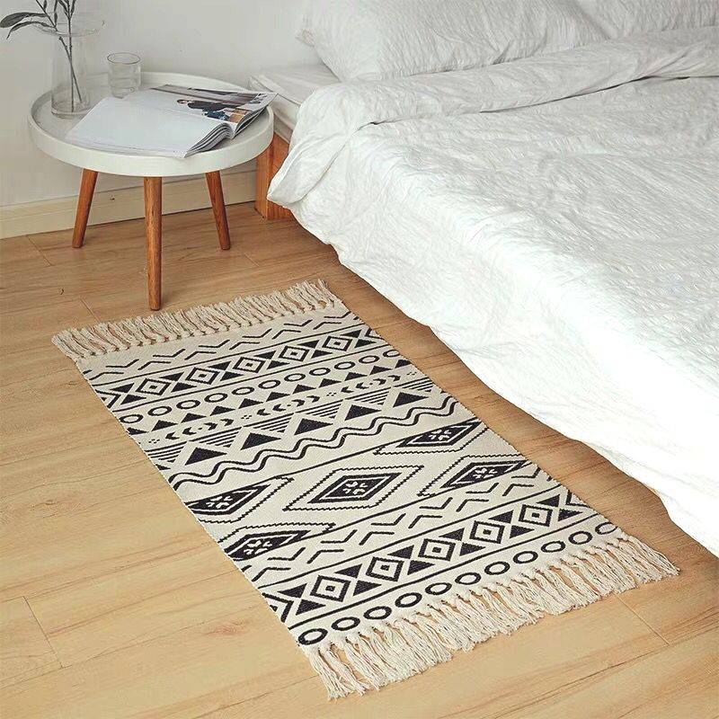 Washable Area Rug Ameicana Print Indoor Rug Cotton Blend Area Carpet with Fringe