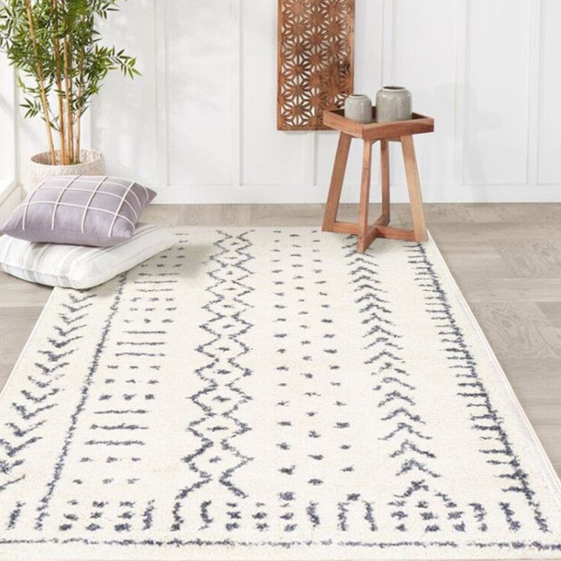 White Tone Shabby Chic Indoor Rug Polyester Tribal Print Carpet Easy Care Rug for Home Decoration