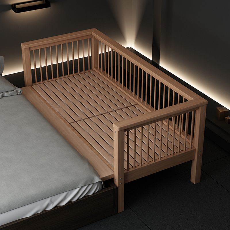 Tall Clearance Toddler Bed Natural Solid Wood Kids Bed with Detachable Guardrails