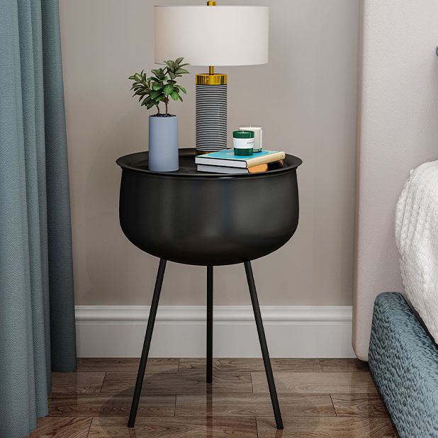 Metal Modern Accent Table Nightstand Round Legs Included Bedside Cabinet in Black/White