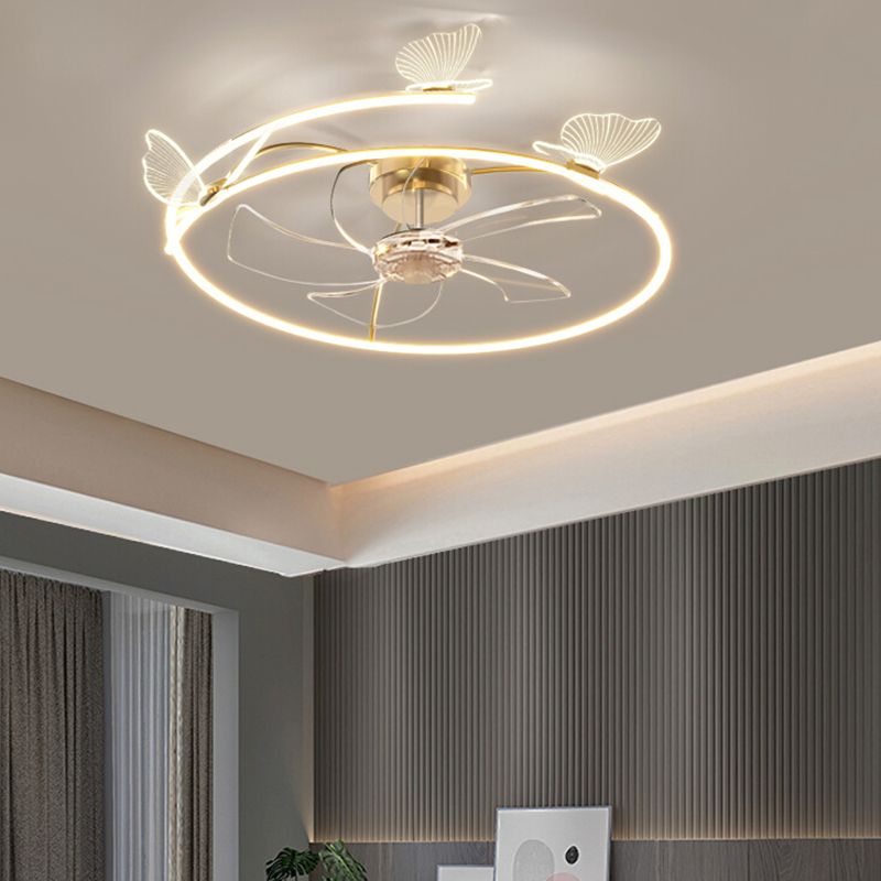 Metal and Acrylic Ceiling Fan Modern LED Circle Fan Lighting Fixture in Gold