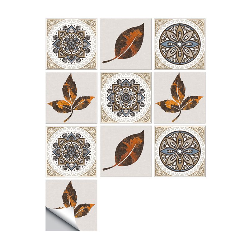 Leaf and Mandala Print Wallpapers 10 Pieces Brown Bohemia Wall Decor for Bathroom, Self-Sticking