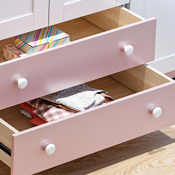 Cherry Wood Kid Wardrobe with Garment Rod and Lower Storage Drawers