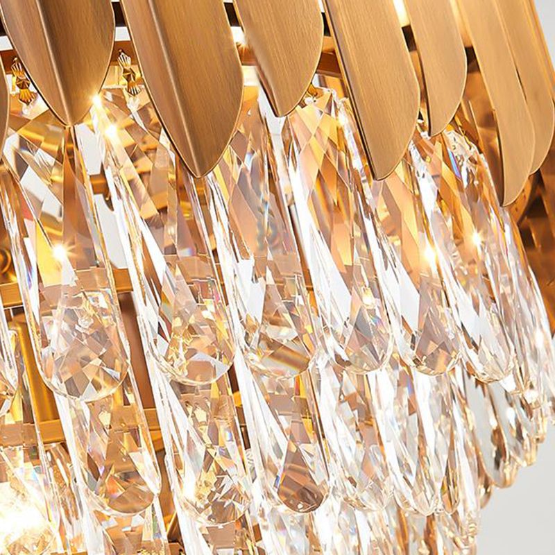 Faceted Crystal Cone Chandelier Pendant Light Postmodern 6/10 Heads 16"/19.5" Wide Brass Hanging Light Fixture