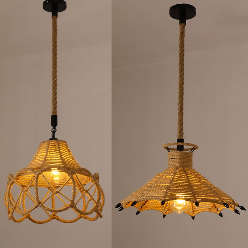 Pendre de corde de chanvre tissé à la main Style de pays 1 tête de salle à manger de la tête Lumière en beige