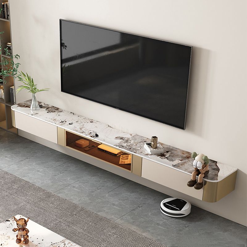 Glam TV Media Stand Enclosed Storage Stone TV Media Console with Drawers