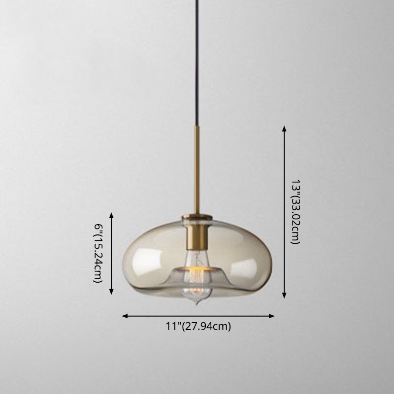 1-Light Pendant Lamp Vintage Cafe Hanging Light with Geometric Glass Shade in Brass