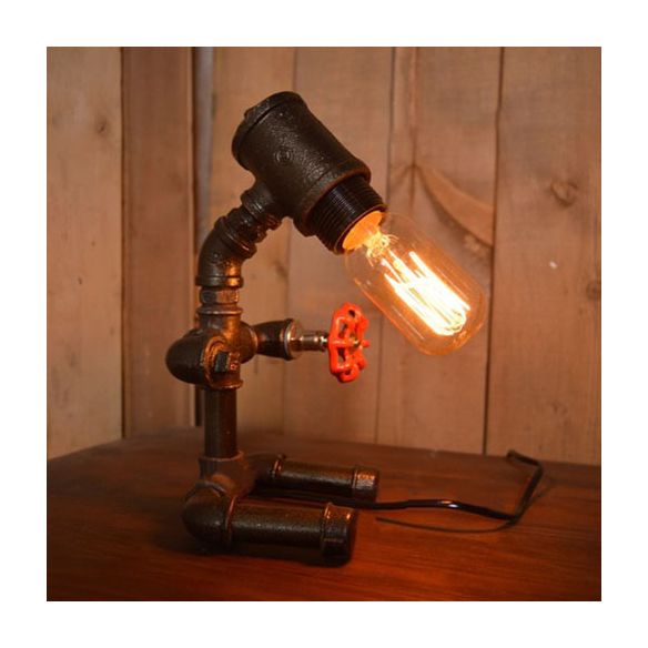 Black Pipe Man Table Lamp Industrial Style Wrought Iron 1 Light Restaurant Standing Table Lamp