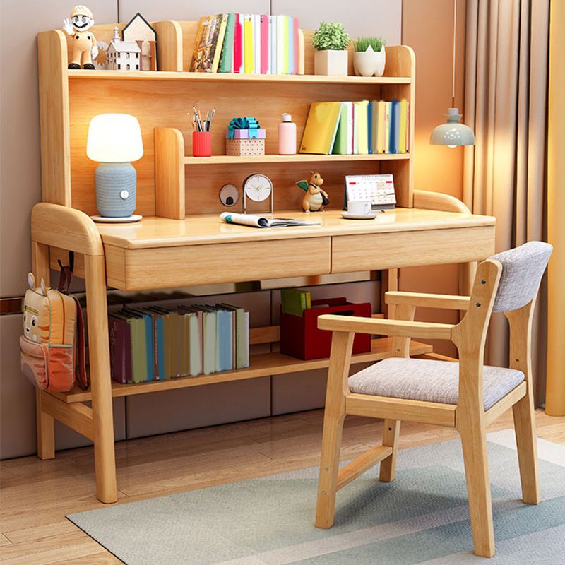 Solid Wood Study Desk Adjustable Desk with Storage Shelvesc Kids Desks 23.6"W