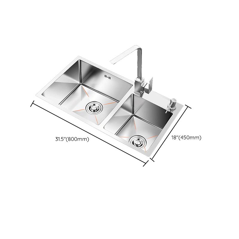 Contemporary Style Kitchen Sink Stainless Steel 2 Holes Drop-In Kitchen Double Sink