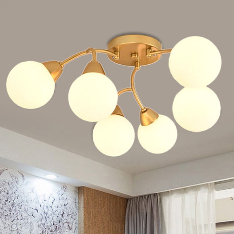 Grape Shape Semi Flush Lamp Modernist Amber/Smoky/Cream Glass 6/12 Lights Gold Led Semi Flush Mount Light Fixture