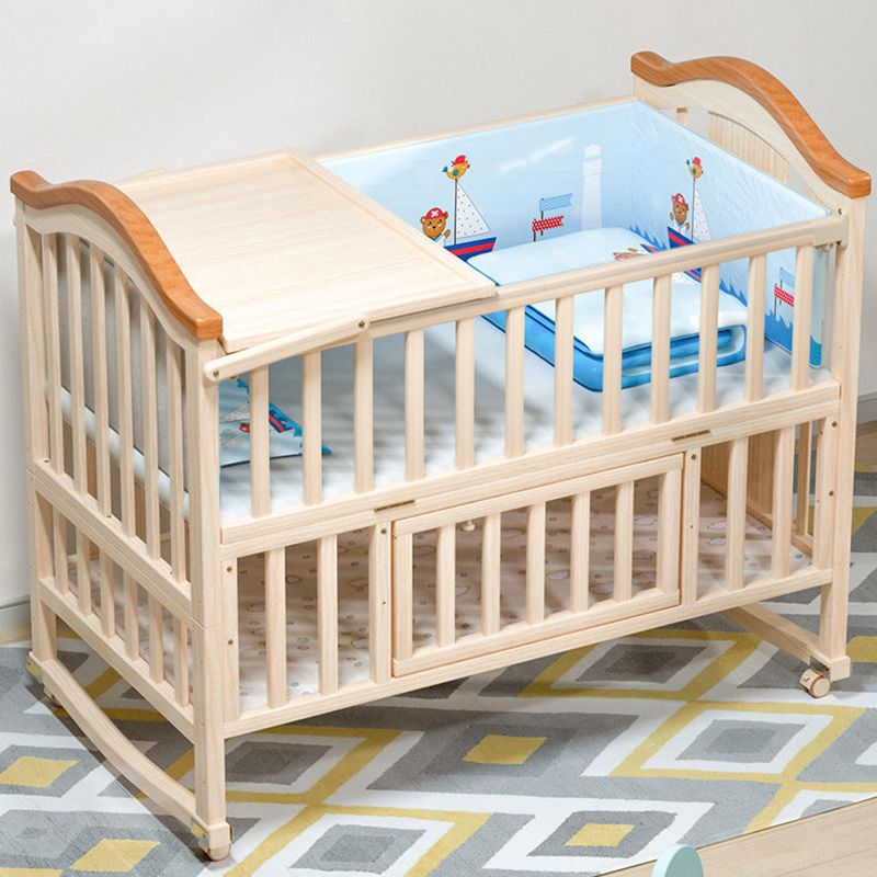 Convertible Crib Bed Solid Wood Mattress Nursery Bed with Guardrail