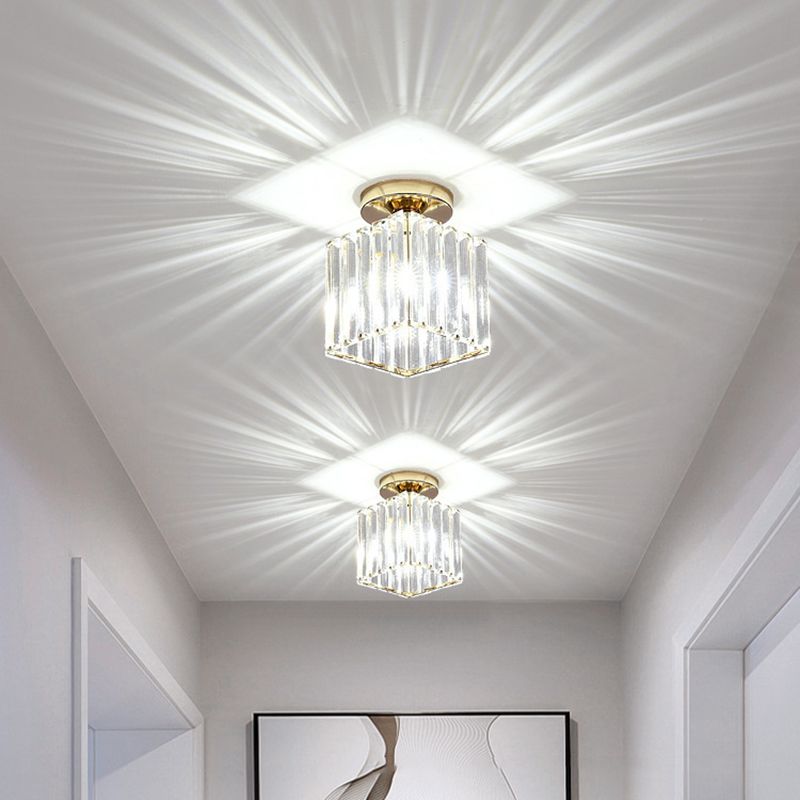 Modern Style Ceiling Light Simple Crystal Shade Flush Mount Light Fixture for Bedroom