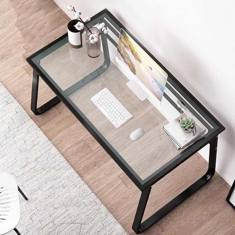 Contemporary Mirrored Writing Desk Rectangular Glass for Home Desk