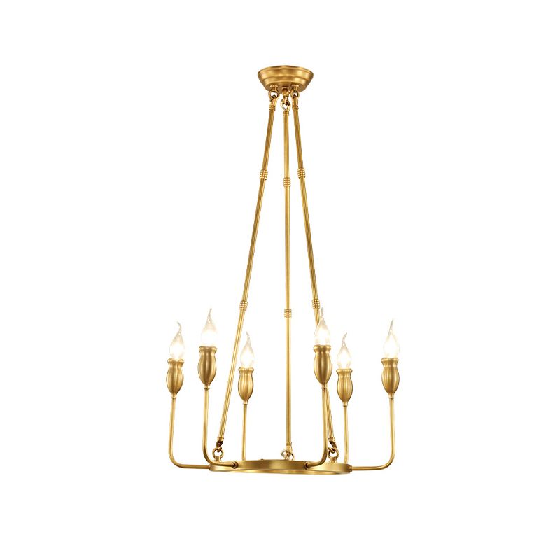 6/8 Bulbs Candle Ceiling Chandelier Colonial Gold Metal Suspension Pendant Light for Dining Room