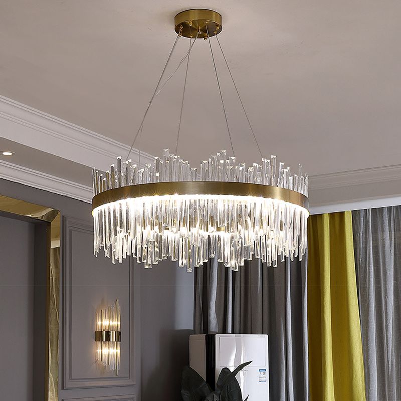 Forme ronde Lights Hanging Stryme Crystal Metal Chandelier en or pour le salon